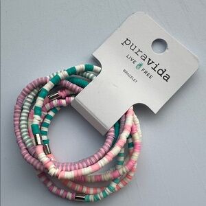 NWT Pura Vida Spring pink/green/white beaded bracelet set of 8